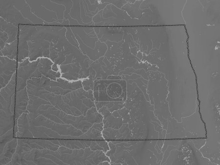 Téléchargez les photos : Dakota du Nord, État des États-Unis. Carte d'altitude en niveaux de gris avec lacs et rivières - en image libre de droit