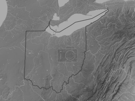 Foto de Ohio, estado de los Estados Unidos de América. Mapa de elevación a escala de grises con lagos y ríos - Imagen libre de derechos