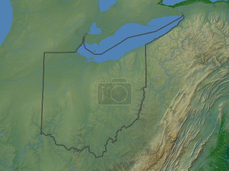 Foto de Ohio, estado de los Estados Unidos de América. Mapa de elevación de colores con lagos y ríos - Imagen libre de derechos
