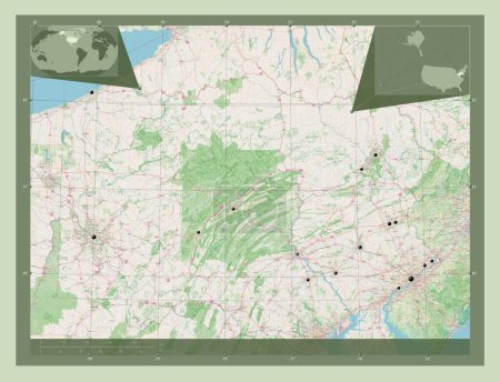 Photo for Pennsylvania, state of United States of America. Open Street Map. Locations of major cities of the region. Corner auxiliary location maps - Royalty Free Image