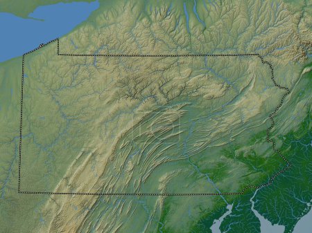 Photo for Pennsylvania, state of United States of America. Colored elevation map with lakes and rivers - Royalty Free Image