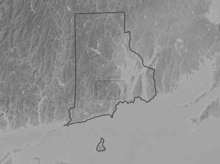 Téléchargez les photos : Rhode Island, État des États-Unis d'Amérique. Carte d'altitude en niveaux de gris avec lacs et rivières - en image libre de droit
