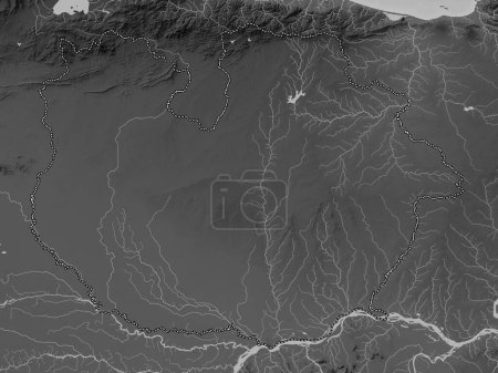 Foto de Guarico, estado de Venezuela. Mapa de elevación a escala de grises con lagos y ríos - Imagen libre de derechos
