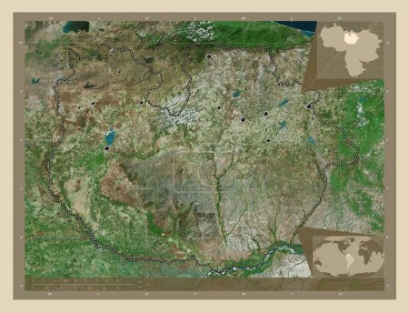 Foto de Guarico, estado de Venezuela. Mapa satelital de alta resolución. Ubicaciones de las principales ciudades de la región. Mapas de ubicación auxiliares de esquina - Imagen libre de derechos