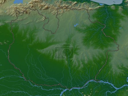 Foto de Guarico, estado de Venezuela. Mapa de elevación de colores con lagos y ríos - Imagen libre de derechos