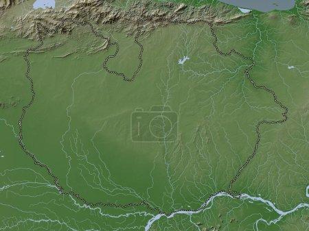 Foto de Guarico, estado de Venezuela. Mapa de elevación coloreado en estilo wiki con lagos y ríos - Imagen libre de derechos
