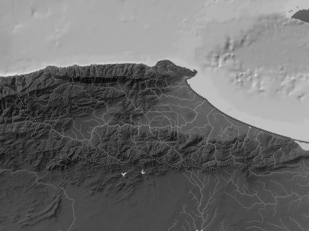 Photo for Miranda, state of Venezuela. Grayscale elevation map with lakes and rivers - Royalty Free Image
