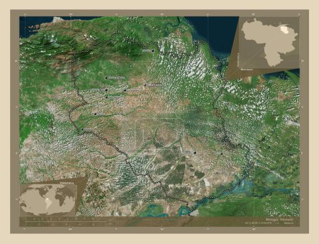 Photo for Monagas, state of Venezuela. High resolution satellite map. Locations and names of major cities of the region. Corner auxiliary location maps - Royalty Free Image