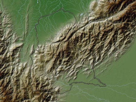 Foto de Tachira, estado de Venezuela. Mapa de elevación coloreado en estilo wiki con lagos y ríos - Imagen libre de derechos