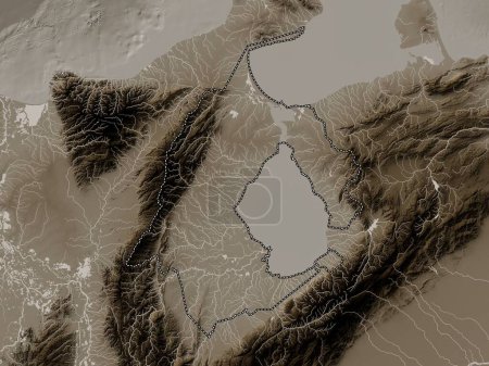 Photo for Zulia, state of Venezuela. Elevation map colored in sepia tones with lakes and rivers - Royalty Free Image