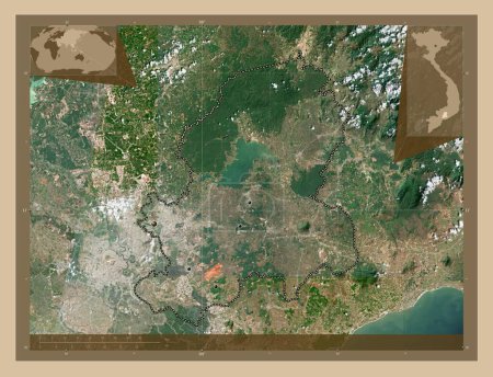 Photo for Ong Nai, province of Vietnam. Low resolution satellite map. Locations of major cities of the region. Corner auxiliary location maps - Royalty Free Image