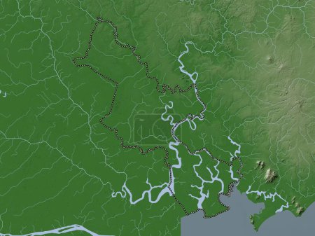 Foto de Ho Chi Minh, municipio de la ciudad jalá pho de Vietnam. Mapa de elevación coloreado en estilo wiki con lagos y ríos - Imagen libre de derechos