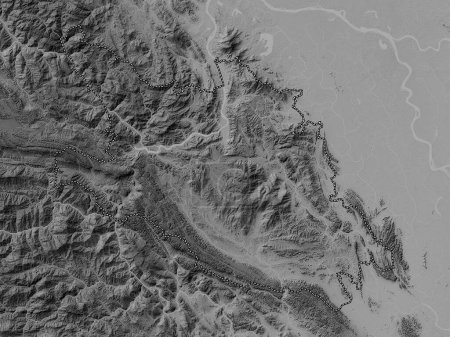 Photo for Hoa Binh, province of Vietnam. Grayscale elevation map with lakes and rivers - Royalty Free Image