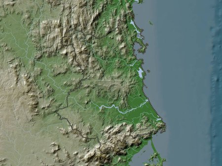 Téléchargez les photos : Phu Yen, province du Vietnam. Carte d'altitude colorée dans le style wiki avec des lacs et des rivières - en image libre de droit