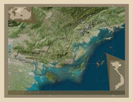 Photo for Quang Ninh, province of Vietnam. High resolution satellite map. Locations of major cities of the region. Corner auxiliary location maps - Royalty Free Image