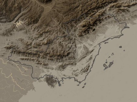 Photo for Quang Ninh, province of Vietnam. Elevation map colored in sepia tones with lakes and rivers - Royalty Free Image