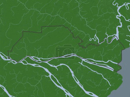 Téléchargez les photos : Tien Giang, province du Vietnam. Carte d'altitude colorée dans le style wiki avec des lacs et des rivières - en image libre de droit