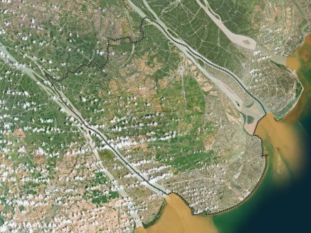 Téléchargez les photos : Tra Vinh, province du Vietnam. Carte satellite basse résolution - en image libre de droit