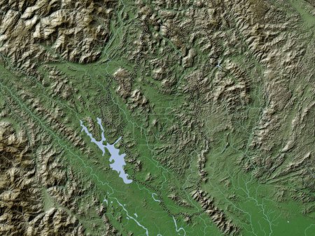 Téléchargez les photos : Tuyen Quang, province du Vietnam. Carte d'altitude colorée dans le style wiki avec des lacs et des rivières - en image libre de droit
