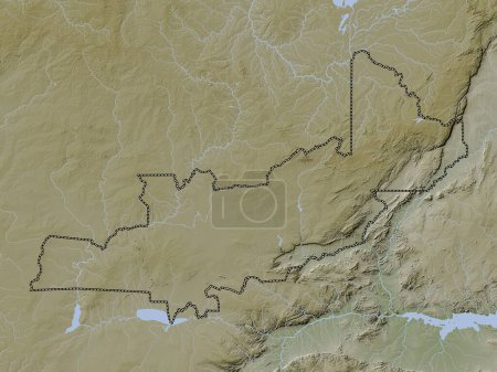 Foto de Central, región de Zambia. Mapa de elevación coloreado en estilo wiki con lagos y ríos - Imagen libre de derechos