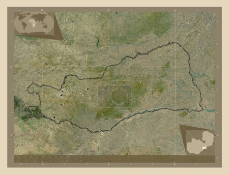 Foto de Lusaka, provincia de Zambia. Mapa satelital de alta resolución. Ubicaciones de las principales ciudades de la región. Mapas de ubicación auxiliares de esquina - Imagen libre de derechos