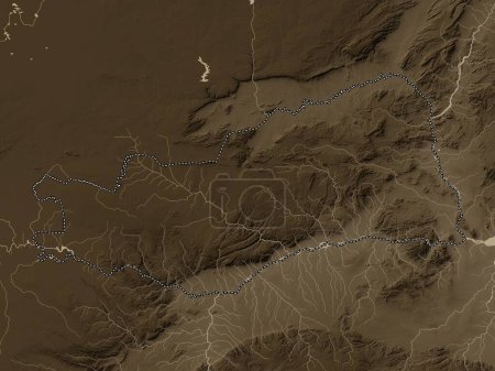 Photo for Lusaka, province of Zambia. Elevation map colored in sepia tones with lakes and rivers - Royalty Free Image