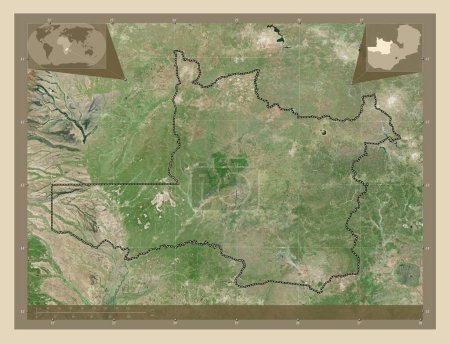 Foto de Noroeste, provincia de Zambia. Mapa satelital de alta resolución. Mapas de ubicación auxiliares de esquina - Imagen libre de derechos