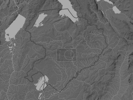 Foto de Norte, región de Zambia. Mapa de elevación a escala de grises con lagos y ríos - Imagen libre de derechos