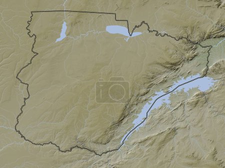 Foto de Sur, región de Zambia. Mapa de elevación coloreado en estilo wiki con lagos y ríos - Imagen libre de derechos
