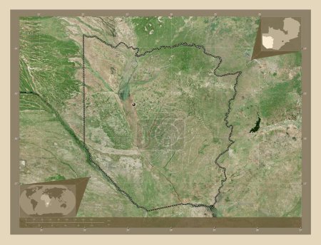 Téléchargez les photos : Ouest, région de Zambie. Carte satellite haute résolution. Corner cartes de localisation auxiliaires - en image libre de droit