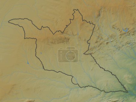 Téléchargez les photos : Matabeleland Sud, province du Zimbabwe. Carte d'altitude colorée avec lacs et rivières - en image libre de droit