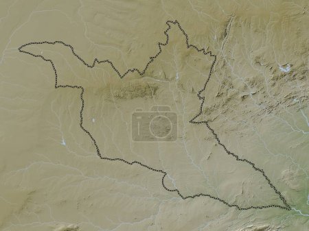 Téléchargez les photos : Matabeleland Sud, province du Zimbabwe. Carte d'altitude colorée dans le style wiki avec des lacs et des rivières - en image libre de droit