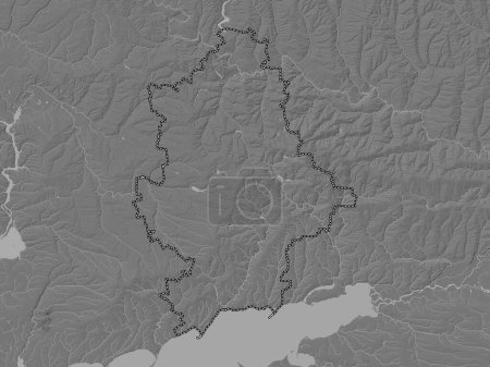 Foto de Donets 'k, región de Ucrania. Mapa de elevación de Bilevel con lagos y ríos - Imagen libre de derechos