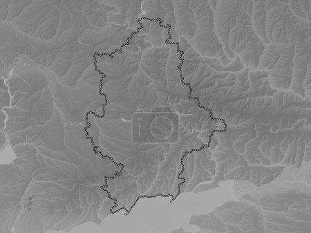 Foto de Donets 'k, región de Ucrania. Mapa de elevación a escala de grises con lagos y ríos - Imagen libre de derechos