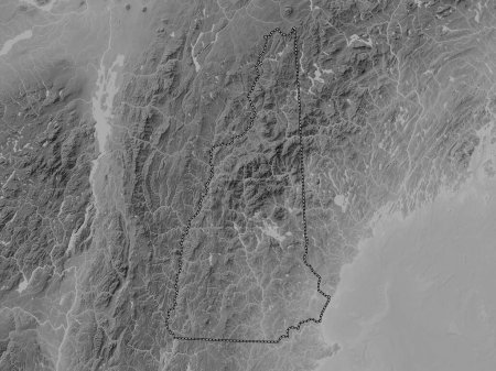 Téléchargez les photos : New Hampshire, État des États-Unis. Carte d'altitude en niveaux de gris avec lacs et rivières - en image libre de droit