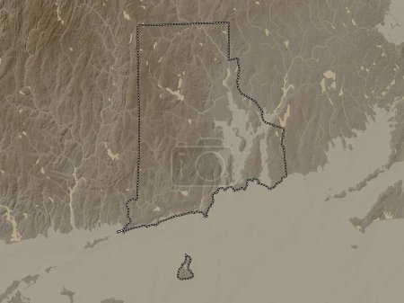 Téléchargez les photos : Rhode Island, État des États-Unis d'Amérique. Carte d'altitude colorée dans des tons sépia avec des lacs et des rivières - en image libre de droit