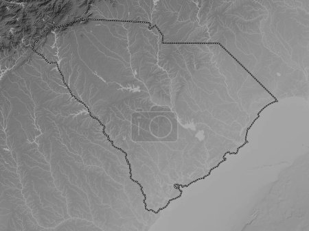 Photo for South Carolina, state of United States of America. Grayscale elevation map with lakes and rivers - Royalty Free Image
