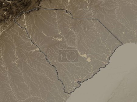Foto de Carolina del Sur, estado de los Estados Unidos de América. Mapa de elevación coloreado en tonos sepia con lagos y ríos - Imagen libre de derechos