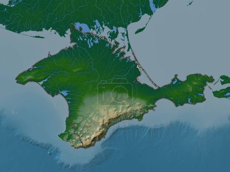 Téléchargez les photos : Crimée, république autonome d'Ukraine. Carte d'altitude colorée avec lacs et rivières - en image libre de droit