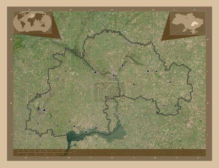 Photo for Dnipropetrovs'k, region of Ukraine. Low resolution satellite map. Locations of major cities of the region. Corner auxiliary location maps - Royalty Free Image