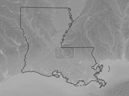 Foto de Louisiana, estado de los Estados Unidos de América. Mapa de elevación a escala de grises con lagos y ríos - Imagen libre de derechos