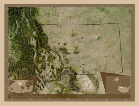 Photo for Montana, state of United States of America. Low resolution satellite map. Locations of major cities of the region. Corner auxiliary location maps - Royalty Free Image