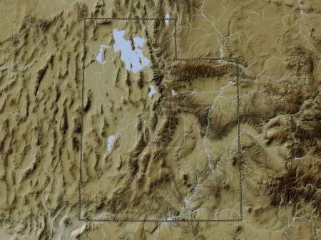 Foto de Utah, estado de los Estados Unidos de América. Mapa de elevación coloreado en estilo wiki con lagos y ríos - Imagen libre de derechos