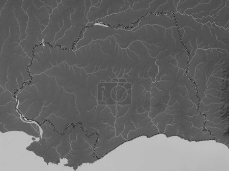 Foto de Canelones, departamento de Uruguay. Mapa de elevación a escala de grises con lagos y ríos - Imagen libre de derechos