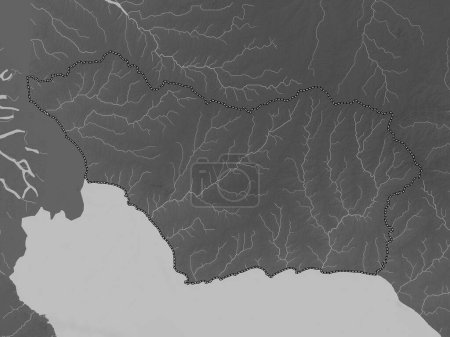 Foto de Colonia, departamento de Uruguay. Mapa de elevación a escala de grises con lagos y ríos - Imagen libre de derechos