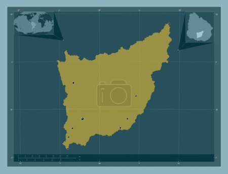 Photo for Florida, department of Uruguay. Solid color shape. Locations of major cities of the region. Corner auxiliary location maps - Royalty Free Image