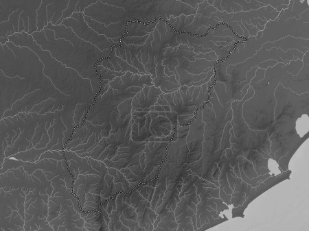 Téléchargez les photos : Lavalleja, département de l'Uruguay. Carte d'altitude en niveaux de gris avec lacs et rivières - en image libre de droit