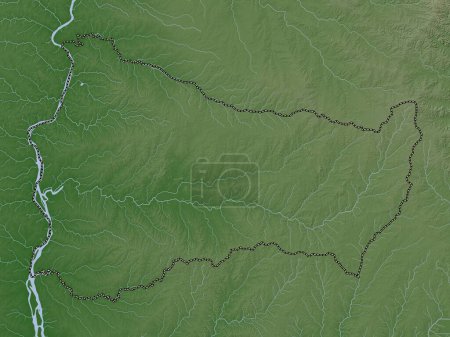 Téléchargez les photos : Paysandu, département de l'Uruguay. Carte d'altitude colorée dans le style wiki avec des lacs et des rivières - en image libre de droit