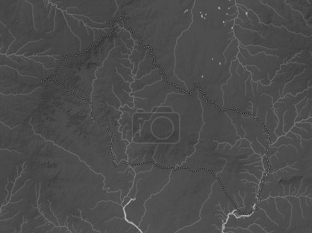 Téléchargez les photos : Rivera, département de l'Uruguay. Carte d'altitude en niveaux de gris avec lacs et rivières - en image libre de droit
