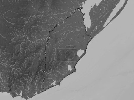 Téléchargez les photos : Rocha, département de l'Uruguay. Carte d'altitude en niveaux de gris avec lacs et rivières - en image libre de droit